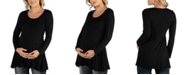 24seven Comfort Apparel Long Sleeve Solid Color Swing Style Flared Maternity Tunic Top